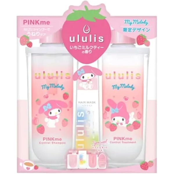 Ullis My Melody Pink Me Control Pair Set, 11.2 fl oz (340 ml), Treatment, 11.2 oz (335 g), Various Travel Kit Included, Strawberry Milk Tea Scent