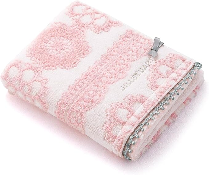 JILLSTUART Dainty Lace Face Towel, Fluffy, Cute, Lace, Ribbon, Elegant, Floral Print, White, 58-1512130, Approx. 13.4 x 31.5 inches (34 x 80 cm)
