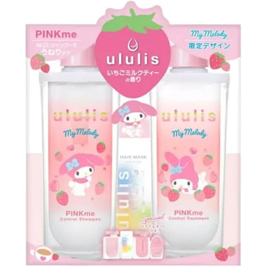 Ullis My Melody Pink Me Control Pair Set, 11.2 fl oz (340 ml), Treatment, 11.2 oz (335 g), Various Travel Kit Included, Strawberry Milk Tea Scent