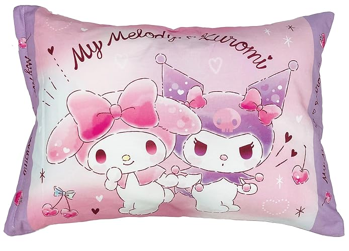 Sanrio Children's Pillow (My Melody Kuromi Junior Pillow) Stuffed Toy Cushion Approx. 40x30x10cm Pink 100% Cotton Washable Comes with Cover Cute Low Small Soft Sanrio Character Pillow Morishita